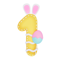 Easter bunny holiday number 1 with cute decoration on transparent background , 3D Rendering png