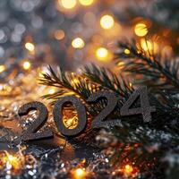 AI generated Happy New year 2024 on bokeh background photo