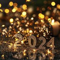 AI generated Happy New year 2024 on bokeh background photo