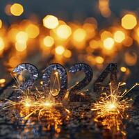 AI generated Happy New year 2024 on bokeh background photo