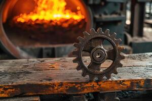 AI generated Details The gear is made of metal. Mechanical gears made of steel photo