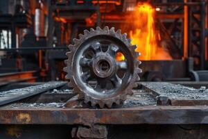 AI generated Details The gear is made of metal. Mechanical gears made of steel photo