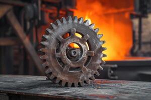 AI generated Details The gear is made of metal. Mechanical gears made of steel photo