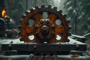 AI generated Details The gear is made of metal. Mechanical gears made of steel photo