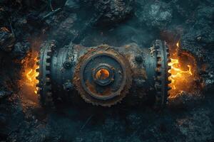 AI generated Details The gear is made of metal. Mechanical gears made of steel photo