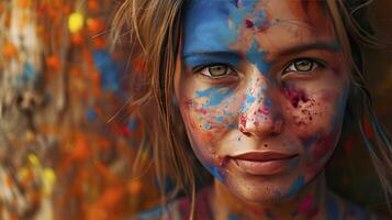 AI generated Holi painted girl photo