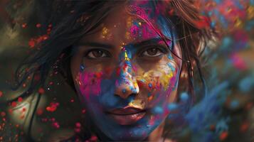 AI generated Holi painted girl photo