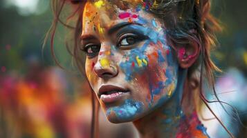 ai generado holi pintado niña foto