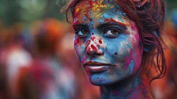 AI generated Holi painted girl photo