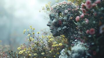 AI generated Human made with flowers photo