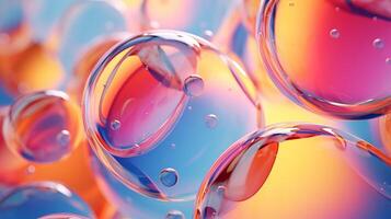 AI generated Mesmerizing colorful oil stains and vibrant bubbles as dynamic abstract background, close up view photo
