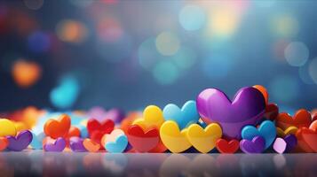 AI generated Hearts on blurred Background banner. Bokeh wallpaper. Love Concept. photo