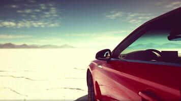 lonely sport car in salt desert video