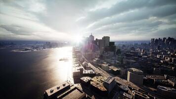 Aerial view of city skyscrapers video