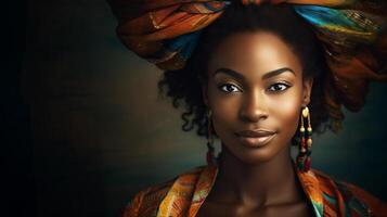 AI generated Radiant Diversity Portrait Visual representation featuring the radiant face of an African American woman, celebrating diversity and embracing individual beauty, high resolution photo