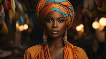 AI generated Glamour African Woman in traditional clothes. photo