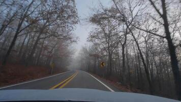 conducción en el la carretera durante hermosa pico otoño otoño follaje vibrante colores arboles hojas Arkansas escénico campo video