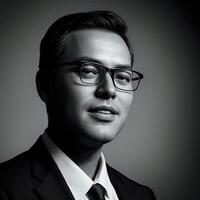 AI generated a black and white photo of a man in glasses