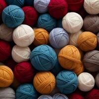 AI generated a pile of balls of yarn with different colors photo