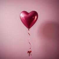 ai generado un rojo corazón conformado globo con un rojo cinta foto