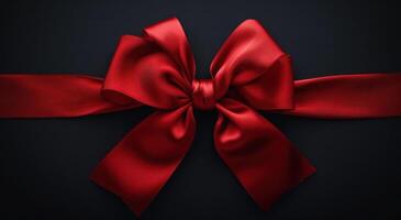 AI generated red bow gift presents ribbon bow on dark background photo