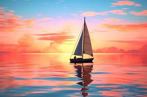 ai generado velero viajes en el agua a puesta de sol velero foto