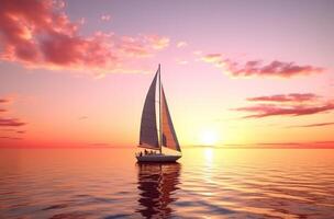 AI generated sailboat travels on the water at sunset sailboat photo