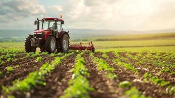 AI generated Farm tractor advertisment background with copy space photo