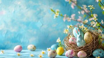 AI generated Easter advertisment background with copy space photo