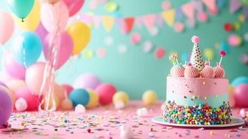 AI generated beautuful birthday party background with copy space photo