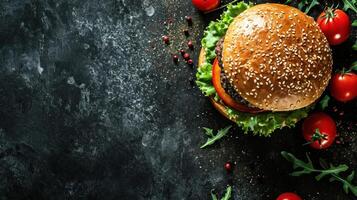 AI generated beautuful burger background with copy space photo