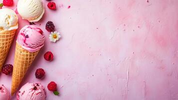 AI generated beautuful ice cream background with copy space photo