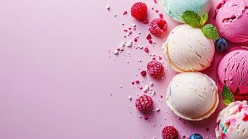 AI generated beautuful ice cream background with copy space photo