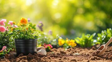 AI generated beautuful gardening background with copy space photo