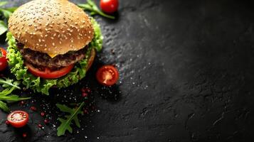 AI generated beautuful burger background with copy space photo