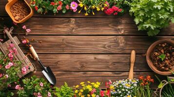 AI generated beautuful gardening background with copy space photo