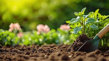 AI generated beautuful gardening background with copy space photo