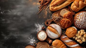 AI generated bakery advertisment background with copy space photo