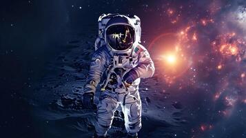 AI generated Astronaut advertisment background with copy space photo