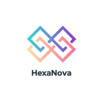 Hexanova - Showcases a Geometric Abstract Line Logo With a Compound Square Design in Vector Template Elements.