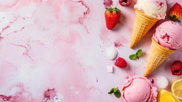 AI generated beautuful ice cream background with copy space photo