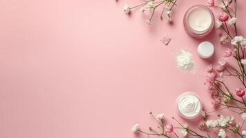 AI generated Cosmetics store advertisment background with copy space photo