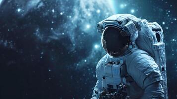 AI generated Astronaut advertisment background with copy space photo