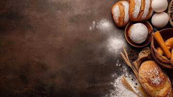 AI generated bakery advertisment background with copy space photo
