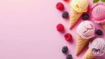 AI generated beautuful ice cream background with copy space photo