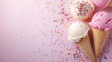 AI generated beautuful ice cream background with copy space photo