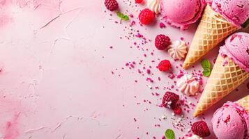 AI generated beautuful ice cream background with copy space photo