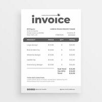 minimalist white invoice template vector design