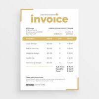 minimalist gold invoice template vector design