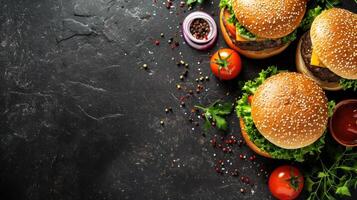 AI generated beautuful burger background with copy space photo